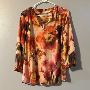 Liz Claiborne Red and Orange Floral Blouse Size Med